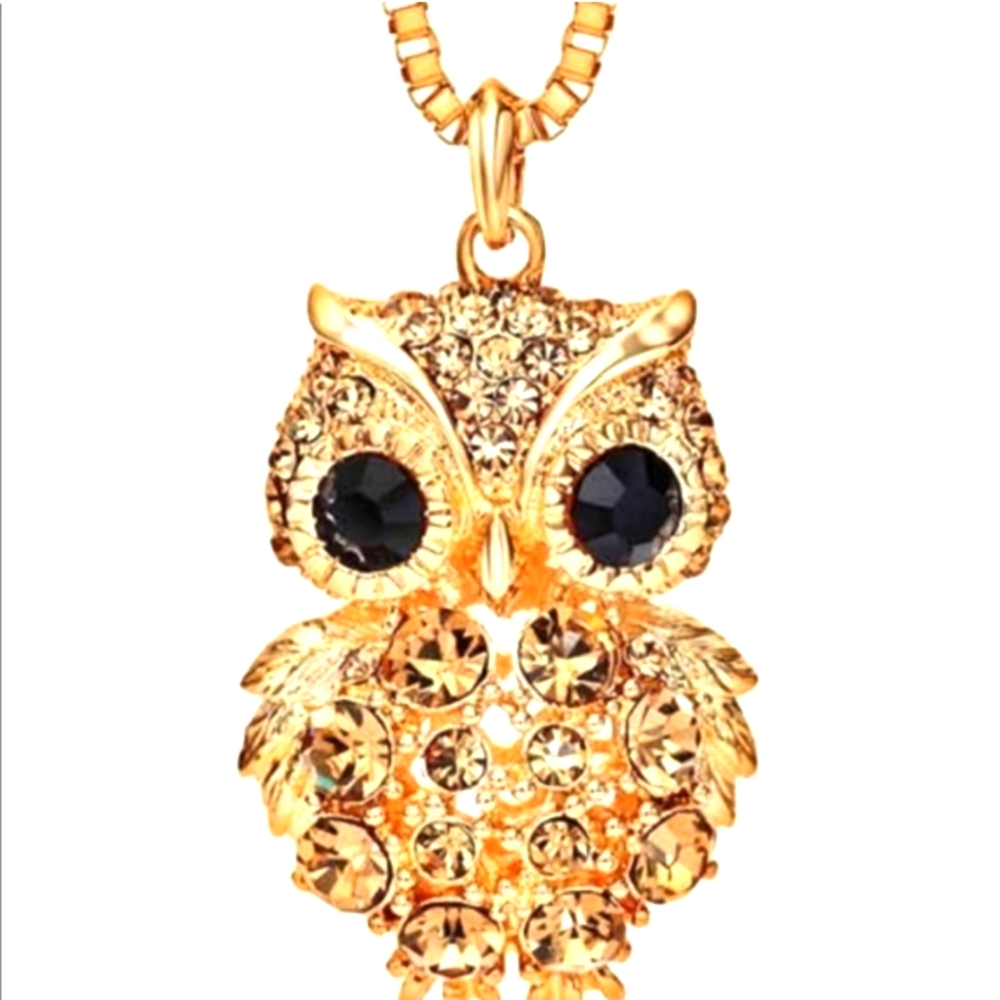 Owl Rhinestone Hollow Out Necklace